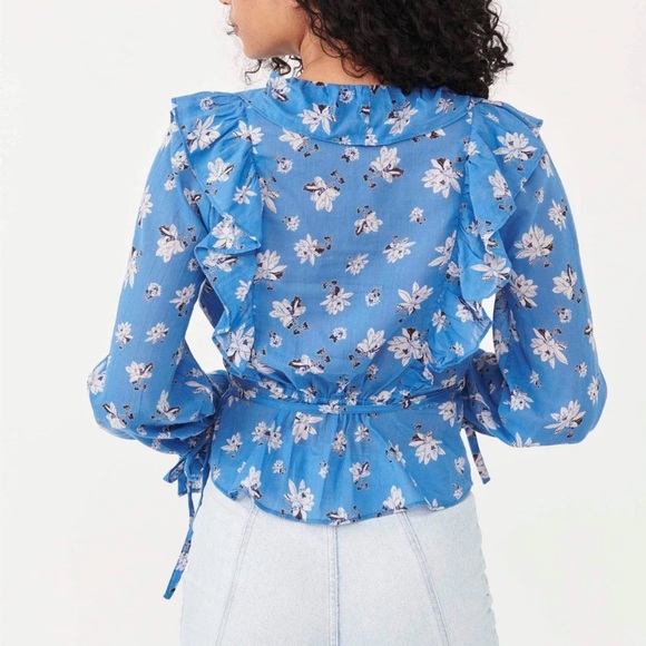 Free People Amanda Ruffle Top in Cool Combo Size L - Picture 7 of 12
